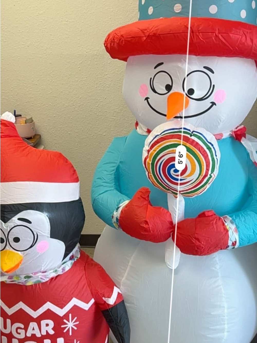 Inflatable Snowman with Candy Lollipop - Blue and Red Holiday Decor